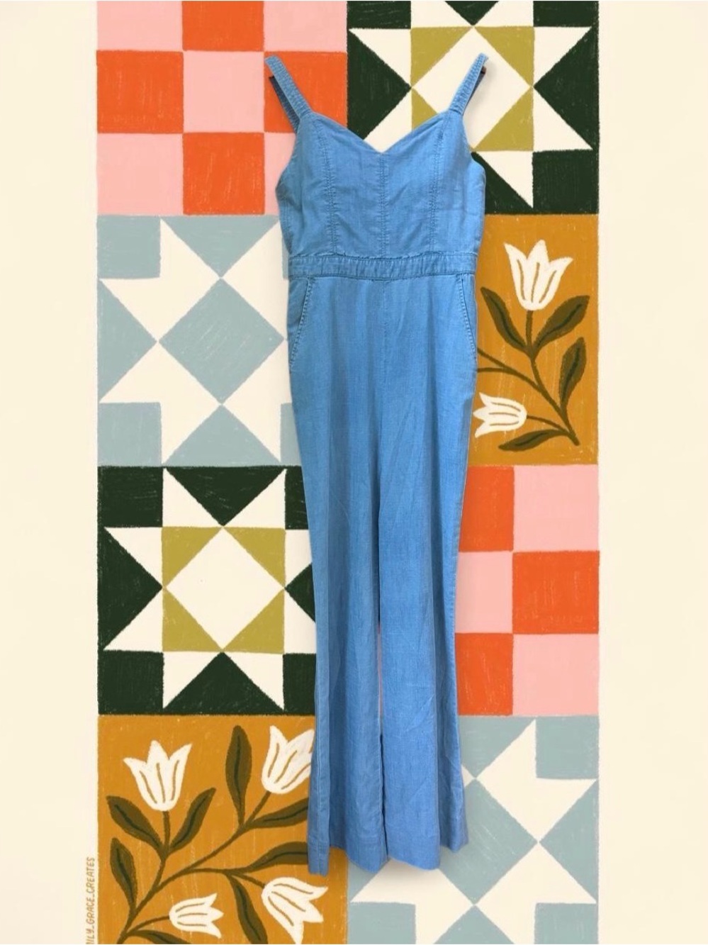 Alice + Olivia Light Blue Denim Wide-Leg Jumpsuit